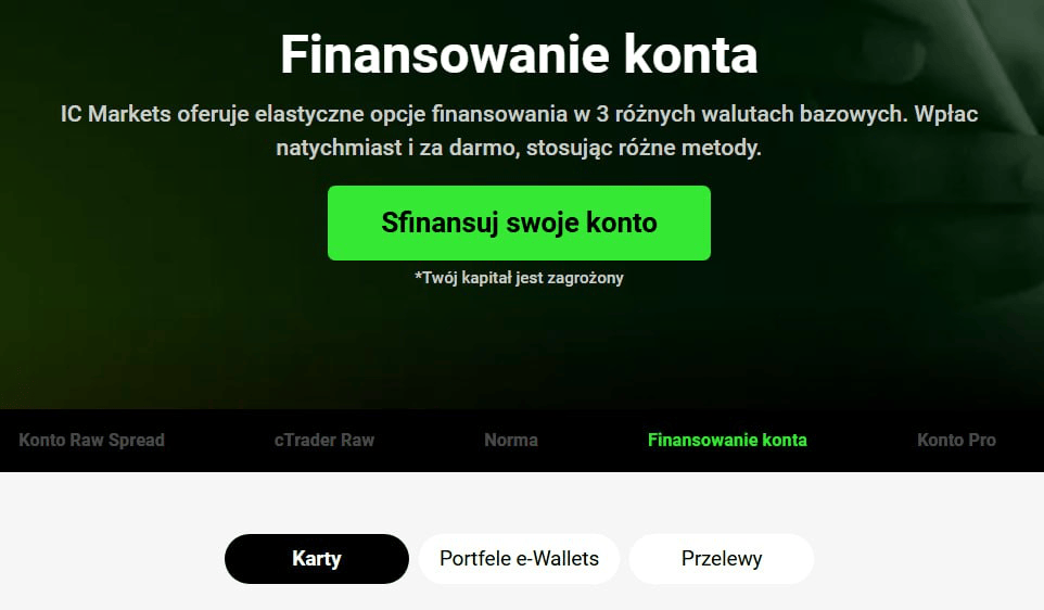 finansowanie konta IC Markets 