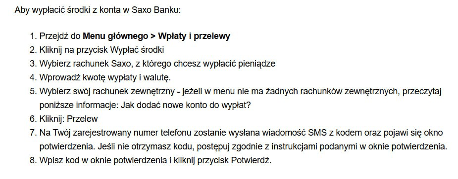 Wypłata środków z Saxo
