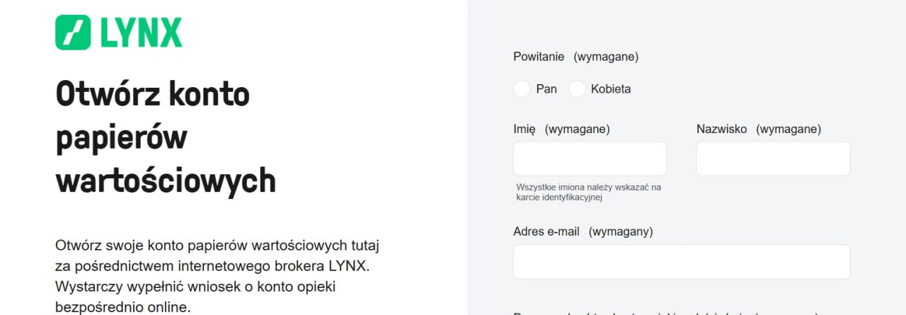 Lynx Broker otwarcia rachunku
